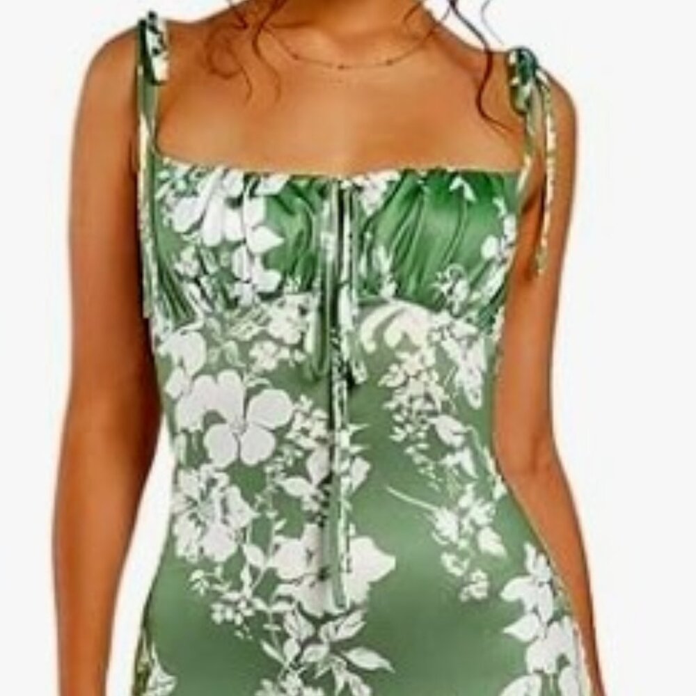Parthea Floral Sage Summer Satin Silky Slip Maxi Dress SIZE  - SMALL